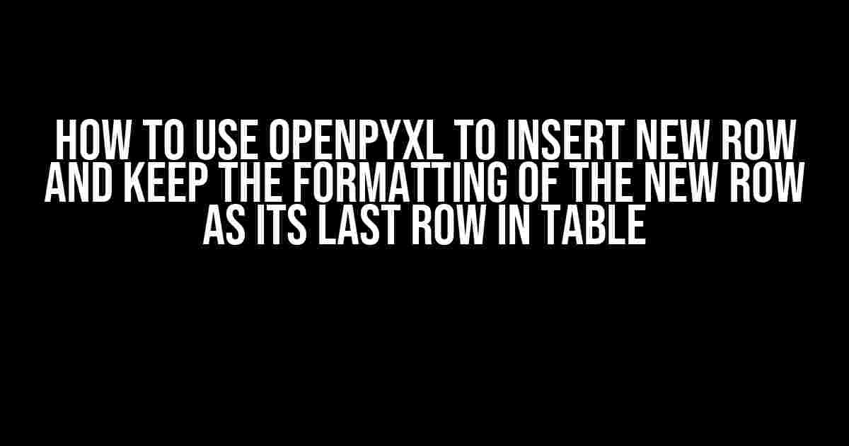 How to Use Openpyxl to Insert New Row and Keep the Formatting of the New Row as its Last Row in Table